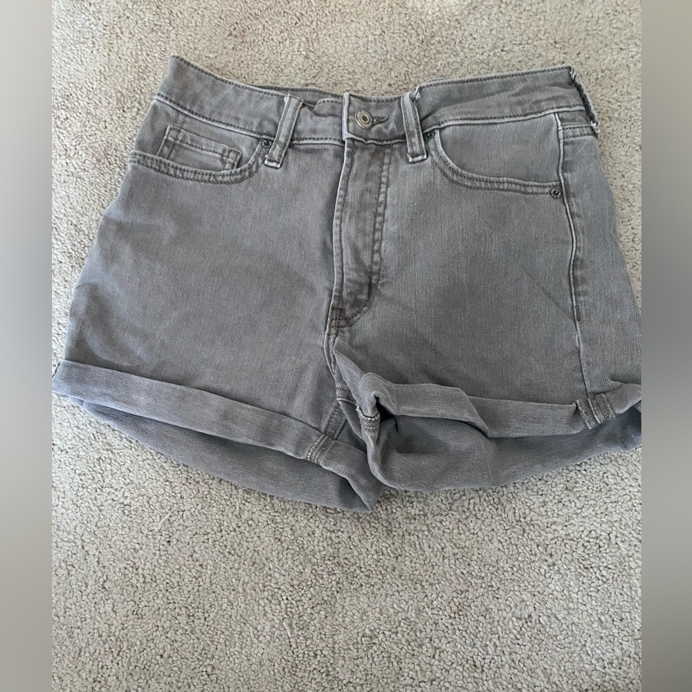 brownish grey jean shorts